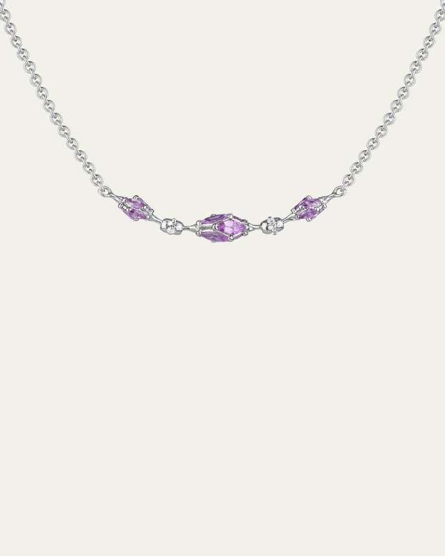 18k White Gold Purple Sapphire and Diamond Dahlia Necklace